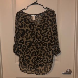 Sheer leopard split back blouse